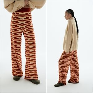 Zara Red and Cream Patterned Flare Pants